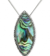 Inspire your look with ocean color. Genevieve & Grace's pretty pendant features marquise-cut abalone glass and glittering marcasite. Set in sterling silver. Approximate length: 18 inches. Approximate drop: 1-5/16 inches.