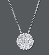 A simple drop creates a stunning look of sparkle and elegance. This chic pendant features round-cut diamonds (1 ct. t.w.) set in 14k white gold. Approximate length: 16 inches. Approximate drop: 3/8 inch.