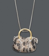 A fashionista's dream -- this pint-sized purse packs a fierce amount of sparkle. Handbag pendant features a leopard-print surface made of round-cut champagne diamonds (1/3 ct. t.w.) and black diamonds (1/5 ct. t.w.). Setting and chain crafted in sterling silver with a 14k gold purse handle. Approximate length: 18 inches. Approximate drop: 3/4 inch.