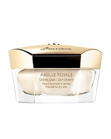 Abeille Royale Normal to Dry Day Cream contains the Pure Royal Concentrate ingredient, extracted from the natural healing power of bee products. Exclusive to Guerlain, this ingredient promotes the healing process in aging skin to help repair wrinkles and tissue firmness by 63% in just 16 hours. Jojoba extract provides enhanced moisturizing benefits for normal to dry skin, leaving face more firm and toned from the inside out.