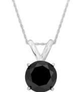 Add a touch of bold color. A round-cut, bezel-set black diamond (1 ct. t.w.) shines in a luminous 14k white gold setting. Approximate length: 18 inches. Approximate drop: 1/2 inch.