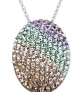 A gradation of color adorns Kaleidoscope's glam drop necklace. Crafted in sterling silver, pendant highlight light peach, green, blue and lavender crystals with Swarovski Elements. Approximate length: 18 inches. Approximate drop: 1 inch.