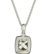 Glamorous green. This pretty pendant features a chic cushion shape that highlights a green quartz stone (5 ct. t.w.) bezel set in sterling silver with a matching chain. Approximate length: 18 inches. Approximate drop: 1/2 inch.