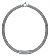 On-trend style with a splash of sparkle. This chic sterling silver mesh necklace features a rectangular center covered in round-cut diamonds (3/4 ct. t.w.). Open-ended bangle slips easily over the wrist. Approximate length: 18 inches.