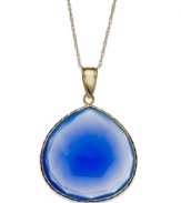 A drop of color brightens any look. This brilliant pear-shaped pendant features a dark blue chalcedony stone (19-1/2 ct. t.w.) in a 10k gold setting. Approximate length: 18 inches. Approximate drop: 1 inch.