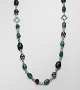 From the Bijoux Collection. A beautiful mix of semi-precious beads and sterling silver links in a long and elegant design. Malachite, green onyx, black onyx and hematiteSterling silverLength, about 36Toggle closureImported 