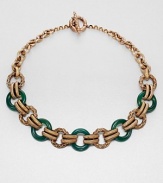 An intricately engraved bronze and stunning green agate chain link design inspired by the designer's love of nature's bounty. BronzeGreen agateLength, about 19.5Toggle closureMade in USA