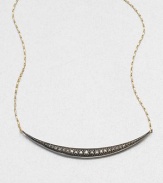 An elegantly tapered row of diamonds twinkles from a graceful crescent pendant of oxidized sterling silver, suspended at each end from a pretty 14k gold chain.Diamonds, .17 tcwSterling silver and 14k yellow goldChain length, about 16Pendant width, about 2¼Spring ring claspMade in USA