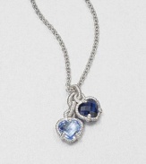 A sweet style that features blue quartz and corundum heart pendants on a sterling silver link chain. Blue quartz and corundum Sterling silverLength, about 17Pendant size, about .75Lobster clasp closureImported 