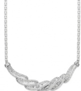 Subtly sparkling and precisely detailed, this elegant necklace is timeless. Crafted in sterling silver with round and baguette-cut diamonds (1 ct. t.w.). Approximate length: 17 inches. Approximate drop size: 2 inches x 1/2 inch.