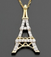 An icon of sophistication: this Eiffel Tower diamond pendant features round-cut diamonds (1/10 ct. t.w.) set in 14k gold. The chain of this diamond necklace measures 17-1/2 inches; drop measures 3/4 inch.