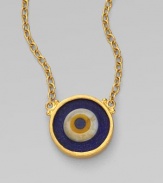 From the Evil Eye Collection. An evil eye of murano glass, richly framed in 24k gold, wards off negativity while looking divine.24k gold Murano glass Adjustable chain length, about 16-18 Diameter, about ½ Pelican clasp Imported