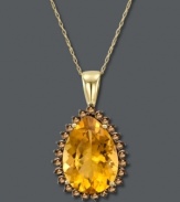 Sunshine bright. Le Vian's brilliantly-hued pendant features a pear-cut citrine (10 ct. t.w.) surrounded by round-cut smokey quartz (7/8 ct. t.w.). Crafted in 14k gold. Approximate length: 18 inches. Approximate drop: 1-1/3 inches.