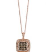 Adorn your neckline with a sparkling square. Le Vian's stunning pendant features round-cut chocolate diamonds in a square pattern (1-1/2 ct. t.w.) framed by two rows of round-cut white diamonds (1/2 ct. t.w.). Set in 14k rose gold. Approximate length: 18 inches. Approximate drop: 1 inch.