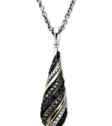 A luxurious, swirling mix. This pretty pendant combines a sterling silver and 14k gold setting with round-cut black diamonds (1/3 ct. t.w.) and white diamonds (1/10 ct. t.w.) for ultimate sparkle. Approximate length: 18 inches. Approximate drop: 1-1/2 inches.