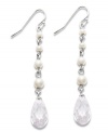 Simple yet sophisticated. Pretty imitation pearls and sparkling glass accents have an elegant effect on these linear drop earrings from Carolee. Set in silver tone mixed metal. Approximate drop: 2-3/8 inches.