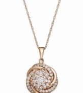 Swirls of pave-set perfection adorn Wrapped in Love's™ stunning knot pendant. Crafted in 14k rose gold with an array of round-cut diamonds (3/4 ct. t.w.). Approximate length: 18 inches. Approximate drop: 1/2 inch.