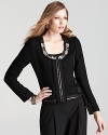 Luxe jewels and chain trim add classic glamour to the polished and sophisticated Elie Tahari Casey tweed jacket.