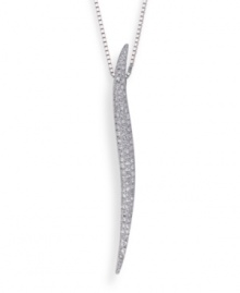 Modern minimalism. Swarovski's lean, linear pendant necklace conveys understated elegance. Adorned with clear pavé crystals, it sparkles in a subtle way. Set in silver tone mixed metal. Approximate length: 15-1/2 inches. Approximate drop: 2 inches.