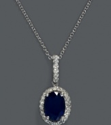 Cultivate a look of elegance. Effy Collection's stunning oval-shaped sapphire pendant (1-3/8 ct. t.w.) gets a dose of extra shine with the addition of round-cut diamonds (1/6 ct. t.w.). Set in 14k white gold. Approximate length: 18 inches. Approximate drop: 3/4 inch.