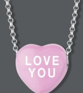 Sugary sweet style you can wear! Sweethearts' LOVE YOU pendant features a light pink enamel surface and polished, sterling silver setting and chain. Copyright © 2011 New England Confectionery Company. Approximate length: 16 inches + 2-inch extender. Approximate drop: 1/2 inch.