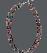 Bring the party to your ensemble. Avalonia Road's Brasilian-inspired three-row necklace combines vivid multicolored fire agate beads (35-1/5 ct. t.w.) with a sterling silver clasp and extension chain. Approximate length: 18-1/2 inches + 3/4-inch extender.