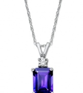 Don't be afraid to shine. This stunning pendant features a rectangular amethyst (1-5/8 ct. t.w.) and a sparkling diamond accent. Set in 14k white gold. Approximate length: 18 inches. Approximate drop: 1/2 inch.