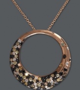 A chic confetti-inspired circle of color. EFFY Collection's dazzling open-cut pendant features round-cut white diamonds (1/6 ct. t.w.), champagne diamonds (1/2 ct. t.w.) and black diamonds (3/8 ct. t.w.). Setting and chain crafted in 14k rose gold. Approximate length: 18 inches. Approximate drop: 1 inch.