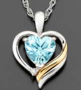 Dive into the crystal clear colors of this gorgeous heart pendant featuring round-cut aquamarine (1 ct. t.w.) and diamond accents set in 14k gold and sterling silver. Approximate length: 18 inches. Approximate drop: 3/4 inch.