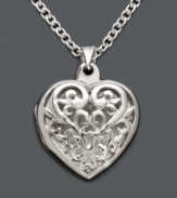 Your heart is full of memories. Showcase your most cherished with this sterling silver pendant by Giani Bernini featuring a filigree-patterned heart locket. Approximate length: 18 inches + 2-inch extender. Approximate drop: 1 inch.