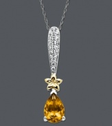 Spruce up your look with a little sunshine. This bold pendant features a bright pear-cut citrine (1-5/8 ct. t.w.), a 14k gold star, and sparkling white topaz accents at the bail. Crafted in sterling silver. Approximate length: 18 inches. Approximate drop: 1-1/4 inches.