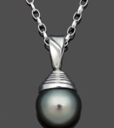 Infuse your look with something a little exotic. This stunning pearl pendant features a single cultured Tahitian pearl drop (9-10 mm) strung from a delicate sterling silver setting and chain. Approximate length: 18 inches. Approximate drop: 8/10 inch.