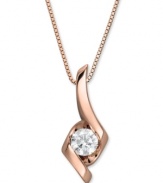 Sweet sophistication. Sirena's sculpted pendant highlights a round-cut diamond center (1/3 ct. t.w.) amidst a swirl of 14k rose gold. Approximate length: 18 inches. Approximate drop: 3/4 inch.