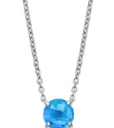 Add a summery touch of pool blue. Brilliant round-cut blue topaz (3-1/2 ct. t.w.) adorns this delicate sterling silver pendant. Approximate length: 18 inches. Approximate drop: 1 inch.