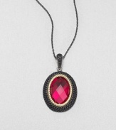 From the Laguna Collection. A pretty, faceted fuchsia quartz center set in 18k gold and sterling silver accented with three rows of rich black spinel. Fuchsia quartz18k goldSterling silverBlack spinelSize, about 1.33Black spinel accented baleImported Please note: Chain sold separately. 