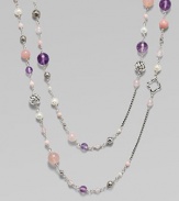 From the Bijoux Collection. An elegant chain of sterling silver, long enough to double, is richly accented by softly-hued rose quartz, pink chalcedony, lavender amethyst, and pearl.Rose quartz, pink chalcedony, lavender amethyst, and pearl Sterling silver Length, about 50 Toggle closure Imported