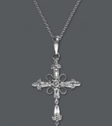 Find beauty in faith. EFFY Collection's truly unique cross pendant combines a floral design with sparkling, round-cut diamonds (1/3 ct. t.w.). Crafted in 14k white gold. Approximate length: 18 inches. Approximate drop: 1-1/8 inches.