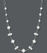 Simple shapes add a stylish touch. This sterling silver necklace features an oval link chain with square, round and oval shaped white agate stones (9 mm, 6mm and 8mm). Approximate length: 18 inches.