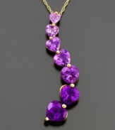 Follow the trail to her heart. Each heart-shaped amethyst (2-3/8 ct. t.w.) is a shade darker than the one before, creating a beautiful and unique look she'll love. Set in 14k gold. Chain measures 18 inches; drop measures 1-1/3 inches.