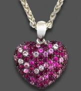 This lovely, feminine pendant from Balissima by Effy Collection features round-cut pink sapphires (1-5/8 ct. t.w.) and round-cut rubies (1-5/8 ct. t.w.) set in sterling silver. Approximate length: 18 inches. Approximate drop: 1 inch.