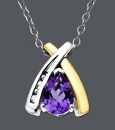 A versatile pendant bursting with color. A lovely crisscross pattern set in sterling silver and 14k gold features a brilliant pear-cut amethyst (1-1/2 ct. t.w.) with a strip of sparkling round-cut diamond accents. Approximate length: 18 inches. Approximate drop: 1/2 inch.