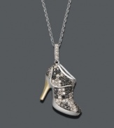 Sparkling style for the shoe-loving sister. This fashionable pendant features a high-heeled booty design decorated in round-cut champagne diamonds (1/2 ct. t.w.) and black diamonds (1/4 ct. t.w.). Chain and setting crafted in 14k white gold with a 14k gold heel. Approximate length: 18 inches. Approximate drop: 1/2 inch.