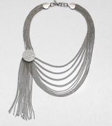 A sleek and unique design featuring delicate link chains in a multi-row style accented with a pavé stone embellishment and tassel. SilvertoneGlass stonesLength, about 20Tassel length, about 6Lobster clasp closureImported 