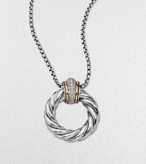 From the Metro Collection. An iconic, cabled loop pendant with a dazzling pavé diamond accented bale embellished with 18k gold on a box link chain. Sterling silver18k goldDiamonds, .12 tcwLength, about 16 to 17 ajustablePendant size, about 1Lobster clasp closureImported 