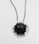 From the Infinity Collection. An elegant style with a faceted, center stone of rich, black onyx set in sleek sterling silver on a box link chain. Black onyxSterling silverLength, about 18Pendant size, about ½Lobster clasp closureImported 