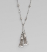 EXCLUSIVELY AT SAKS. Two delightfully detailed chain tassels dangle delicately from a long silvery chain dotted with faceted cubic zirconia discs and openwork pavé crystal beads.Cubic zirconia and crystalRhodium platedChain length, about 16Tassel length, about 2Lobster claspImported