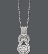 Knotted to perfection. This stunning Everlon pendant features the signature design encrusted with pave-set, round-cut diamonds (3/4 ct. t.w.). Setting and chain crafted in 14k white gold. Approximate length: 18 inches. Approximate drop: 3/4 inch.