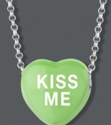 Sugary sweet style you can wear! Sweethearts' KISS ME pendant features a green enamel surface and polished, sterling silver setting and chain. Copyright © 2011 New England Confectionery Company. Approximate length: 16 inches + 2-inch extender. Approximate drop: 1/2 inch.