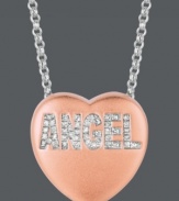 The perfect present for the sweetest girl. Sweethearts' stunning pendant is crafted from 14k rose gold over sterling silver, and its heart-shaped design features the word ANGEL in round-cut diamonds (1/10 ct. t.w.). Copyright © 2011 New England Confectionery Company. Approximate length: 16 inches + 2-inch extender. Approximate drop: 5/8 inch.