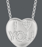 Sugary sweet and perfectly sentimental. Sweethearts' adorable heart-shaped pendant expresses more that just great style with the words I LOVE YOU spelled out in round-cut diamonds (1/8 ct. t.w.) across the surface. Pendant crafted in sterling silver. Copyright © 2011 New England Confectionery Company. Approximate length: 16 inches + 2-inch extender. Approximate drop: 5/8 inch.